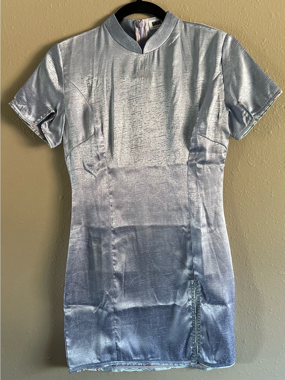 NWT DAWANG New York Noma Brocade Qipao Cheongsam Mini Dress - Silver Blue Size S